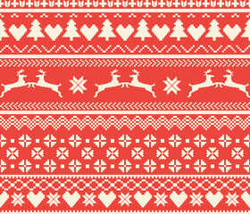 Seamless knitting pattern for winter with squirrels, Christmas ornaments, vector, pixel.