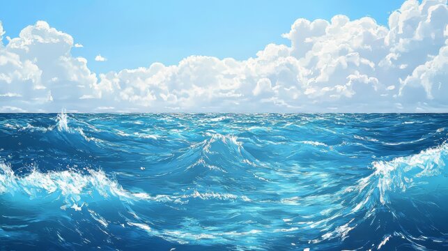 Clear blue ocean with gentle rolling tide adobe illustrator