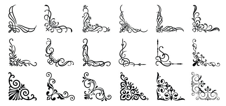 Vintage corner vector icon set, frame und border illustration sign collection..eps