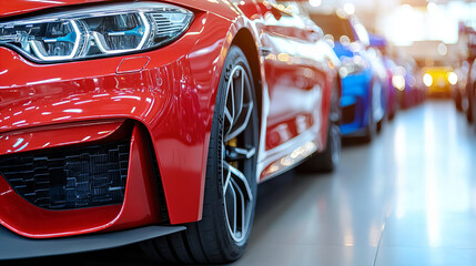 close up view of red sports car showcasing its sleek design and modern features