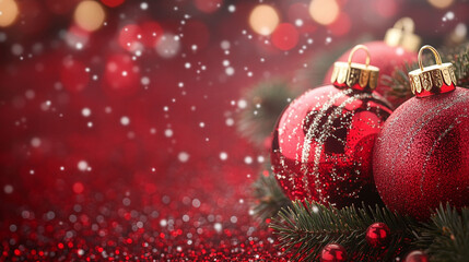 Beautiful Holiday Banner with Christmas balls and text space, bokeh background. Banner concept.	