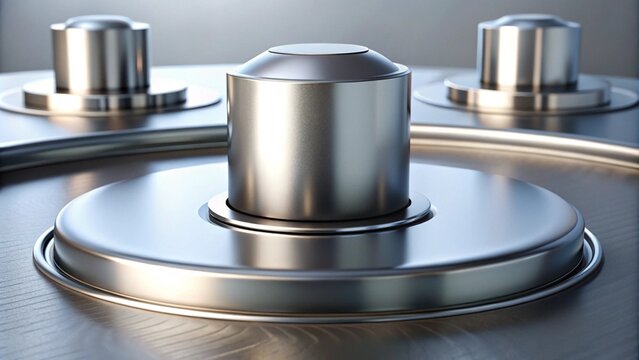 Closeup of shiny metal knobs on a control panel.