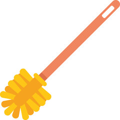 Simple flat vector illustration of a toilet brush with a yellow bristle and an orange plastic handle