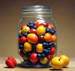 Illustration of fresh fruit in jar.
