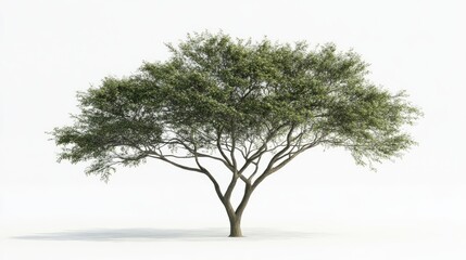 Fototapeta premium A majestic tree with a wide, sprawling canopy, isolated on a white background, emphasizing its strength and natural beauty. Ideal for environmental concepts.