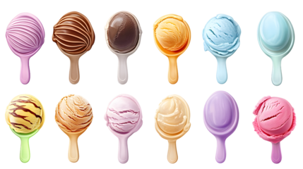 PNG ice cream scoop element set, transparent background