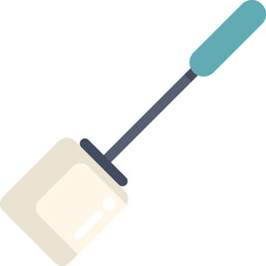 Snow shovel removing ice and snow from driveway after winter snowstorm