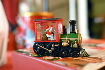 christmas decoration arrangements santa claus flowers snow gift blurred area holiday gifts