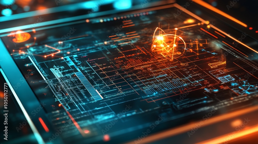 Poster innovative digital interface showcasing advanced technologies and data visualization techniques for 