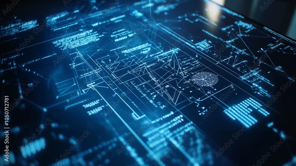 Poster exploring the intricacies of digital interfaces and data visualization in modern technology