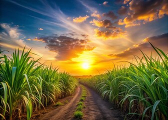 Sunset Glow Over Sugar Cane Fields - Minimalist Nature Photography