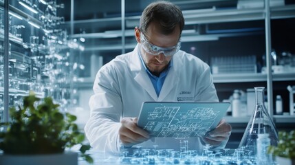 Innovative scientist analyzing data in a high-tech laboratory environment for breakthrough discoveries