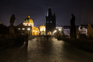 Naklejka premium Charles Bridge, Prague, at night
