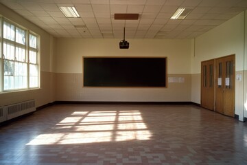 Obraz premium empty classroom with blackboard and windows