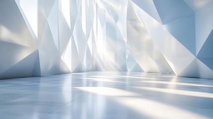 Abstract Modern Geometric White Design with Subtle Shadows and Glowing Light Beams, Ideal for Backgrounds and Minimalist Themes, Clean Silver White, Generative AI