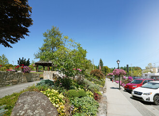 Beautiful blooming flowers in historic downtown Blowing Rock , NC