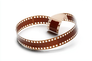 A classic film reel, coiled neatly, perfect for highlighting cinema and vintage media