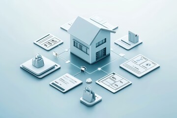 a house surrounded by icons and icons