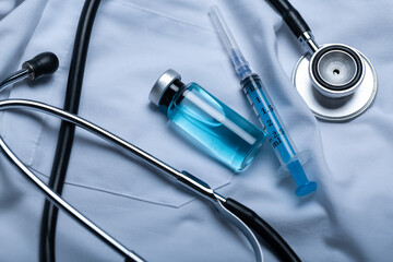 Medical Stethoscope with Vaccine and Syringe