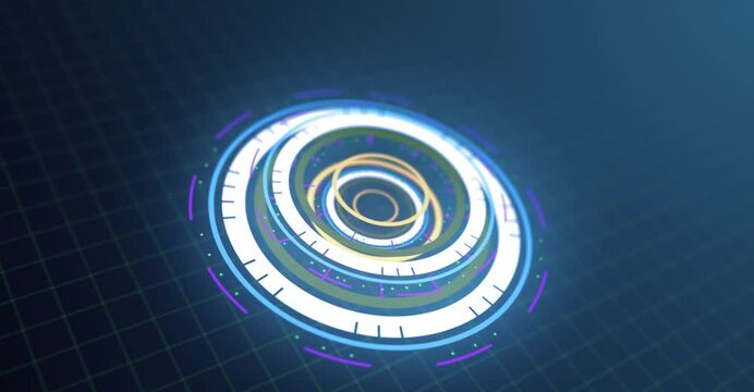 Hologram HUD circle interfaces.  Excellent for any kind of hi-tic, science, technology or futuristic concept. Gaming circuit. Digital data network protection technology network concept. 4k