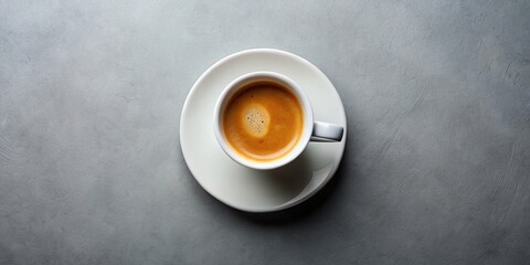 Top View of Freshly Brewed Espresso in White Porcelain Cup on Minimalist Gray Background for Morning Coffee Rituals