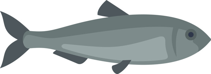 This is a simple cartoon illustration of an atlantic herring fish swimming underwater, as seen from its side