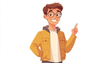 Confident Smiling Cartoon Man with Blond Hair in Orange Sweater and Blue Shirt Standing on White Background Representing Success and Happiness, Generative AI