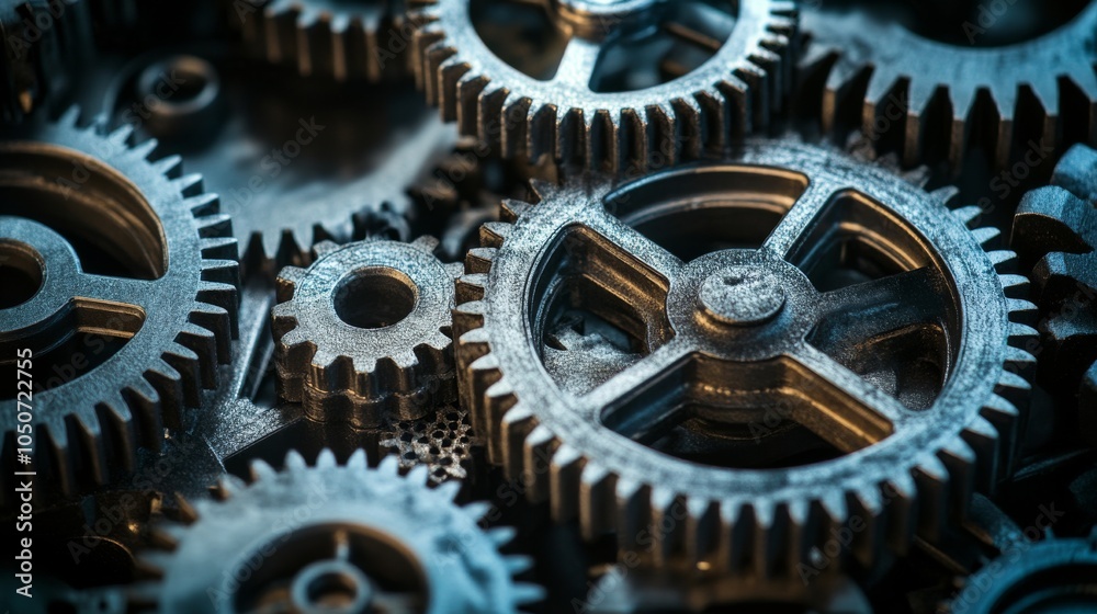 Poster A collection of gears in different shapes and sizes working together smoothly, Depicting the collaborative effort and efficiency of diverse teams, photography style