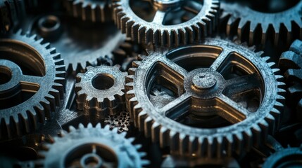 A collection of gears in different shapes and sizes working together smoothly, Depicting the collaborative effort and efficiency of diverse teams, photography style