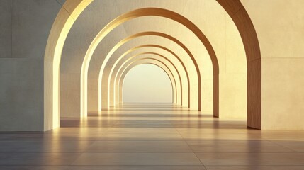 Sunlit arches create a mesmerizing pathway of light and shadow, AI