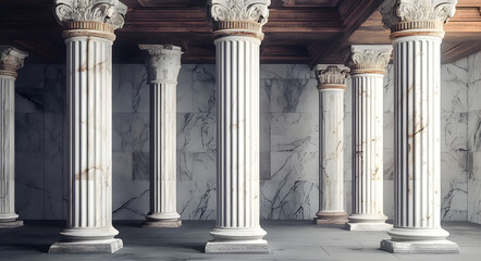 Fototapeta premium Pillars Architecture. Row of Ancient Roman Marble Columns for Classical Decoration