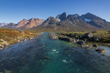 View of the surrounding area (fjord, mountain, forest...) of Kuusuaq camp near Tasiusaq (South Greenland)