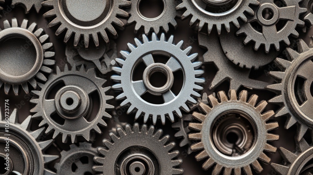 Poster A collection of gears in different sizes and shapes working together smoothly, Depicting the collaborative effort and efficiency of diverse teams, photography style