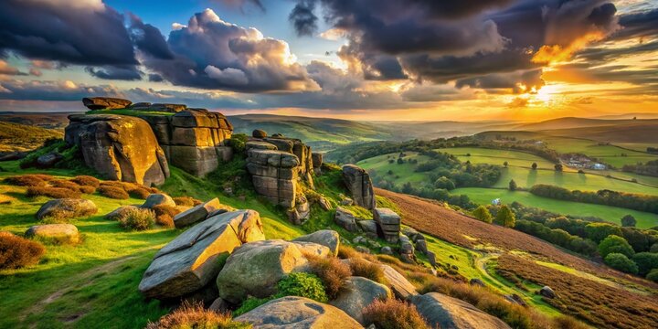 Urban Exploration of Cow and Calf Rocks at Ilkley Moor, Scenic Yorkshire Landscape