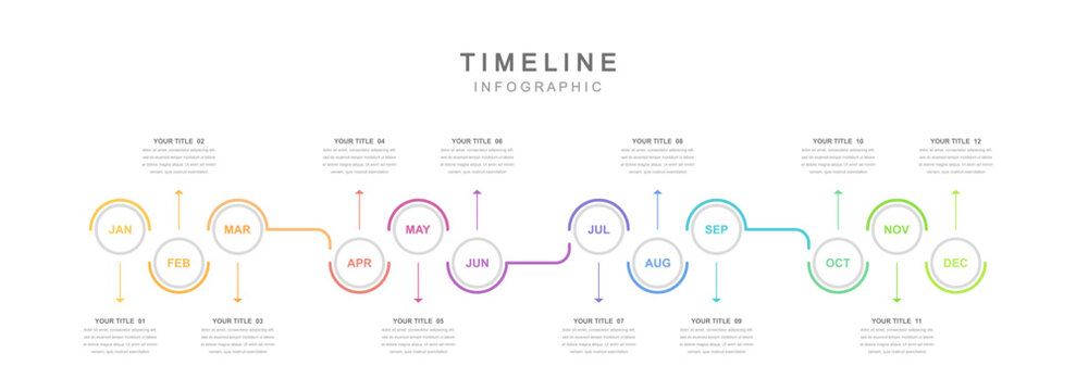 Infographic workflow diagram 12 months for Business Presentations. Timeline diagram, report, web design. Creative, vector, illustration	