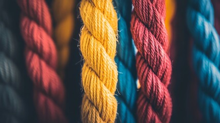 A collection of threads in different colors weaving into a strong fabric, Depicting the interconnectedness and resilience of diverse backgrounds, photography style