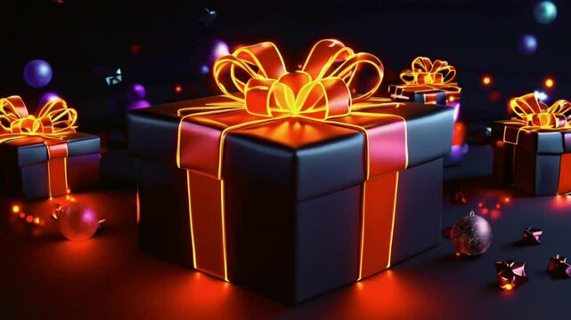 BLACK FRIDAY gift box tied with red ribbon, perfect for surprise discount events and social media marketing
