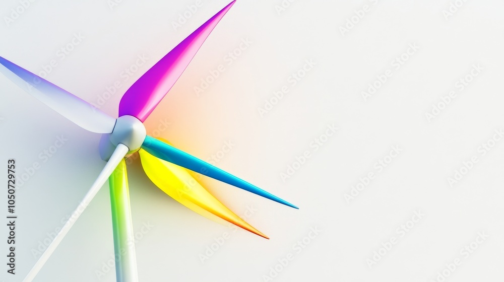 Poster a colorful windmill on a plain white background representing renewable energy and sustainability, em