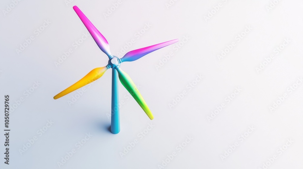 Poster a colorful windmill on a plain white background representing renewable energy and sustainability, em
