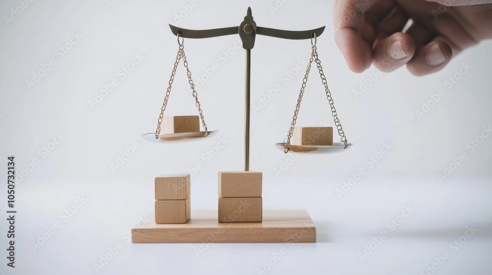 Poster A compelling image of social equity, showing a balanced scale with different-sized blocks being adjusted to achieve equilibrium, Symbolizing the adjustment needed to achieve fairness