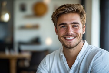 Obraz premium Smiling young businessman at home, Generative AI