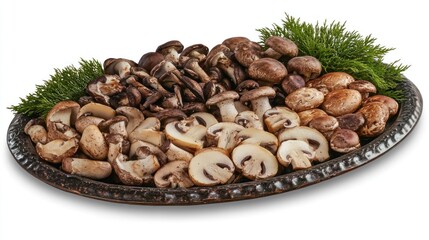 Fototapeta premium Rustic Platter of Assorted Mushrooms in Natural Light