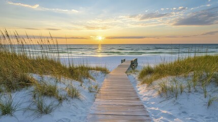Sunset Beach Walkway: Golden Hour on a Tropical Shore