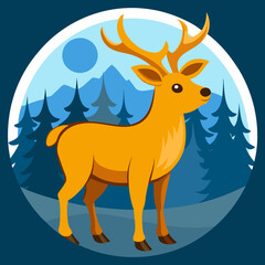 vector illustration of full body elk with forest