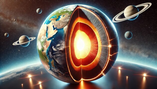 A cross-sectional view of the Earth showing the layers of the planet's interior