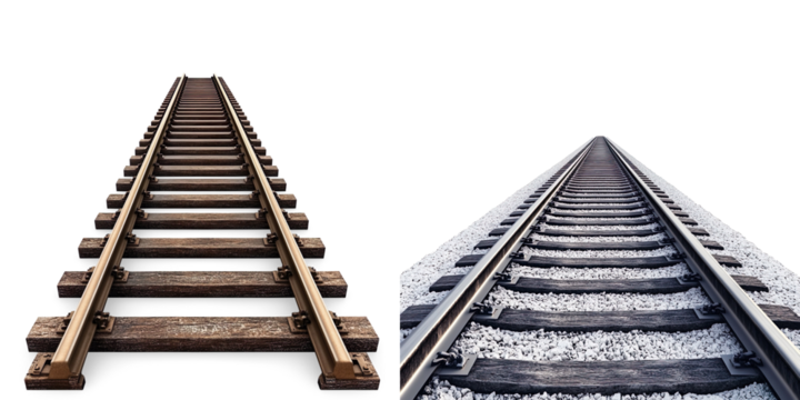 Converging Railway Tracks Under Clear Sky on a Transparent Background