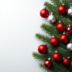 Decorated Christmas tree adorned with red and silver ornaments in a cozy living room setting.