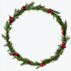 Festive Christmas wreath adorned with vibrant red berries and lush green pine branches.