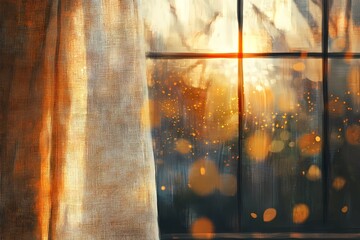 Textured burlap curtain and fall backdrop with warm light and earthy tones, perfect for cozy seasonal decor or autumn-themed displays