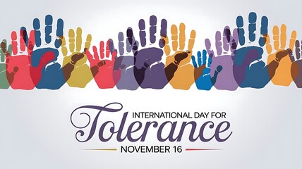 Vibrant Handprints in Various Colors Overlapping on a White Background, Celebrating International Day for Tolerance